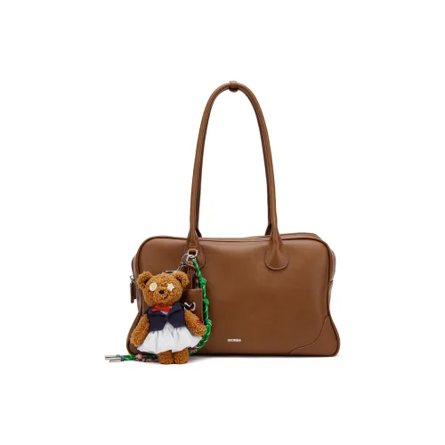 MCMIKO Artificial Leather Boston Shoulder Bag Large Size Women's Caramel Brown