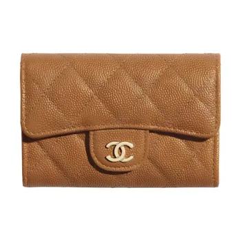 CHANEL Cow Leather Wallet Women's Caramel Brown