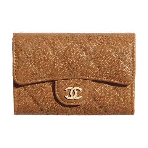 CHANEL Cow Leather Wallet Women's Caramel Brown