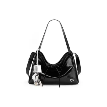 MCMIKO Cow Split Leather Shoulder Bag Crossbody Bag Medium Size Women's Twilight Black/Milkshake White