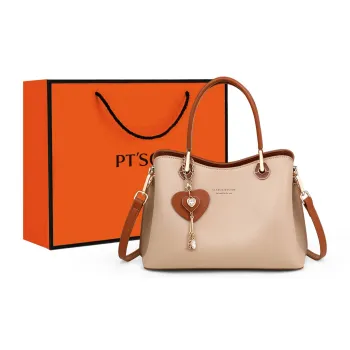 PT'SON Cow Leather With Synthetic Leather Handbag, Shoulder Bag, Crossbody Bag Regular Women's Milk Tea