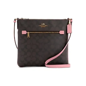 COACH Rowan Canvas With Leather Document Bag Crossbody Bag Shoulder Bag Medium Size Women's Brown/Shell Pink