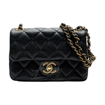 CHANEL Caviar Cow Leather Chain Bag, Shoulder Bag Mini Women's Black