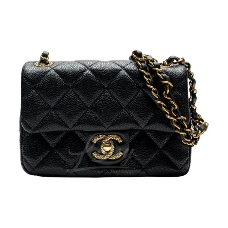 CHANEL Caviar Cow Leather Chain Bag, Shoulder Bag Mini Women's Black-0