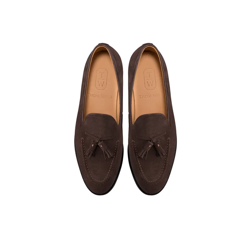THOM WILLS British Velvet Fringe Loafers Casual Shoes Men's Dark Coffee-2