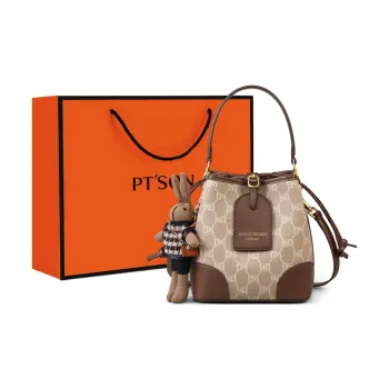PT'SON Synthetic Leather Bucket Bag, Handbag, Shoulder Bag, Crossbody Bag Regular Women's Khaki