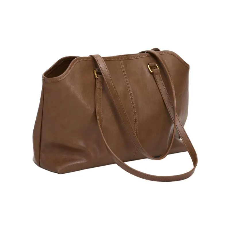 Simedin Cowhide Split Leather Tote Shoulder Bag Large Size Women's Coffee/Deep Black-4