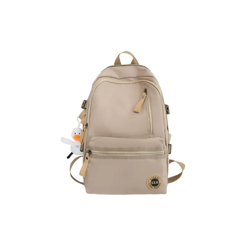 TAKI Nylon Versatile Large Capacity Student Backpack Regular Unisex Black/White/Khaki-4