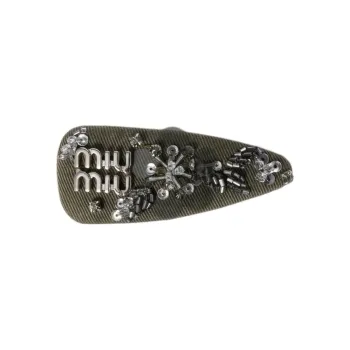 MIU MIU Lambskin Hair Clips Unisex Olive Green