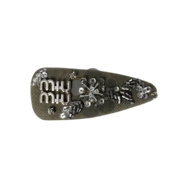 MIU MIU Lambskin Hair Clips Unisex Olive Green-0