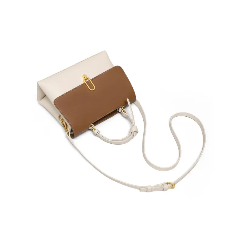 PT'SON Cow Leather Handbags Shoulder Bag Crossbody Bag Regular Women's White & Coffee-5