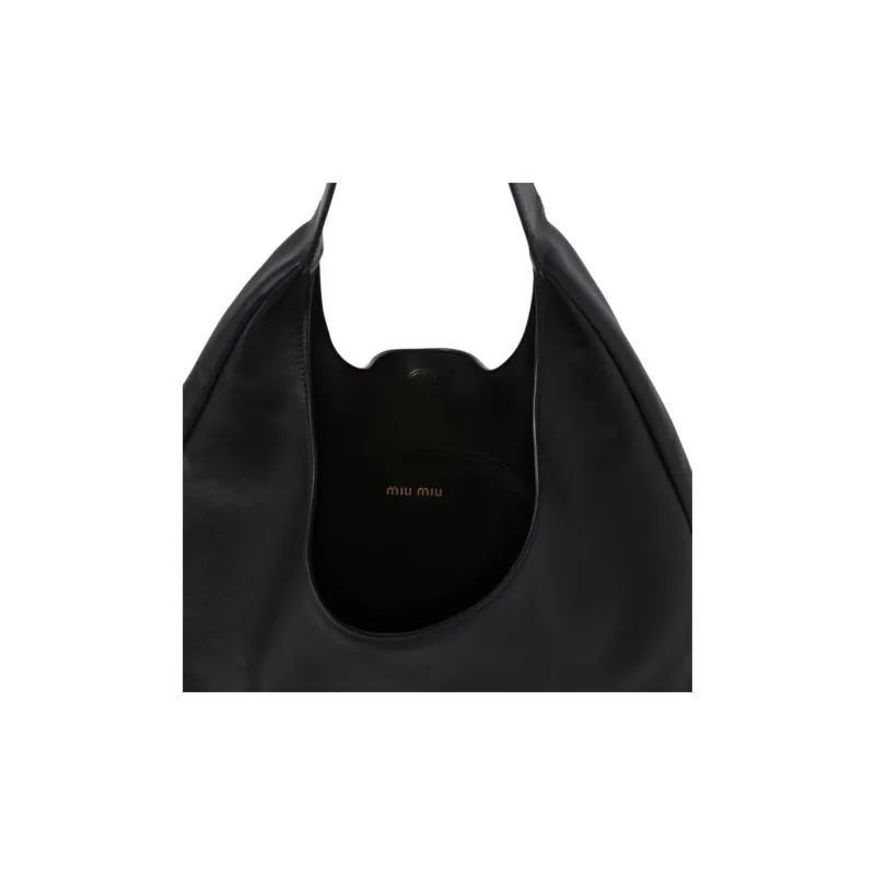 MIU MIU Leather Hobo Bag, Handbag, Shoulder Bag Women's Black-3