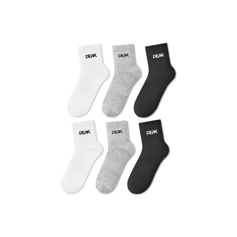 PEAK Mid-Calf Socks Unisex Combo Set Black White Gray-41