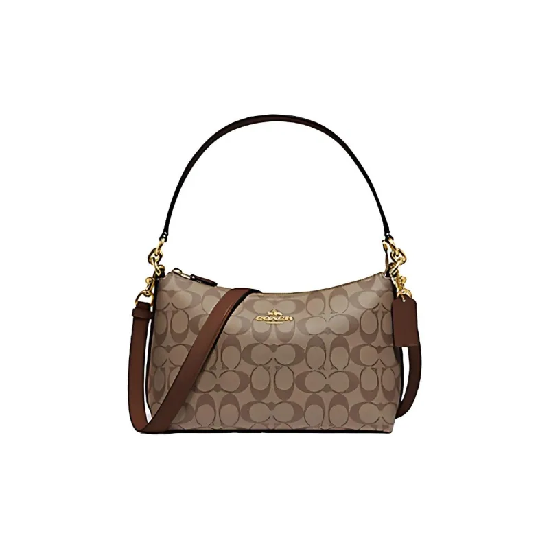 COACH Lewis Leather Shoulder Bag Crossbody Bag Handbag Medium Size Women's Khaki Monogram Color-0