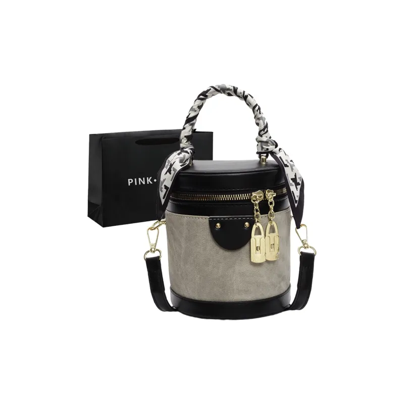 PINK·LAND PU Bucket Bag Crossbody Handbag Regular Women's Dark Tea/Ecru/Blue-7