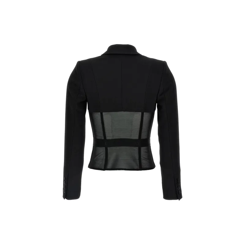 Elisabetta Franchi V Neck Panelled Tulle Blazer-1