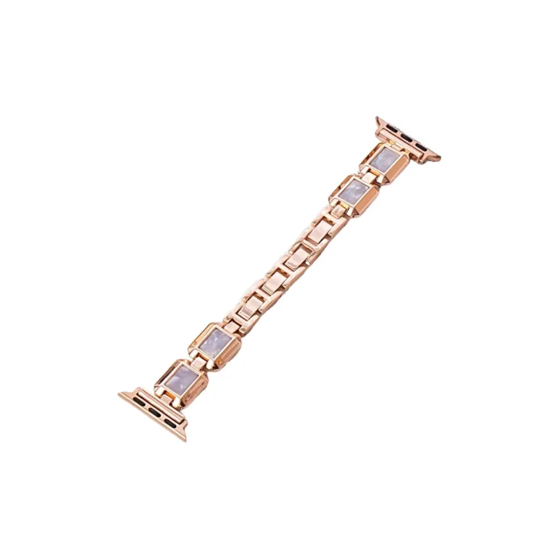 Warbler Dew Compatible With Apple Watch Apple Watch Band S9/S8/SE/7/6/5/4/3 Gold Alloy Block Silicone Strap-7