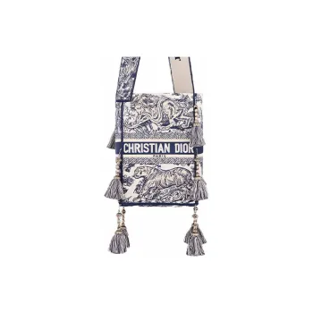 DIOR D-Bubble Collection Fringe Decoration Fabric Bucket Bags Shoulder Bags Handbags Regular Women's Blue