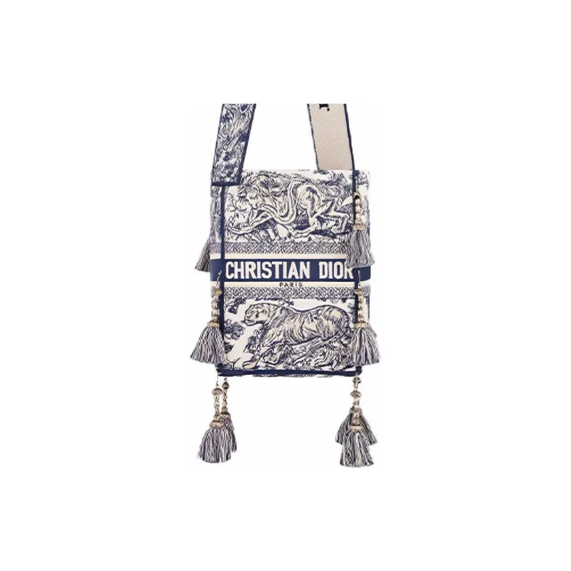 DIOR D-Bubble Collection Fringe Decoration Fabric Bucket Bags Shoulder Bags Handbags Regular Women's Blue-0