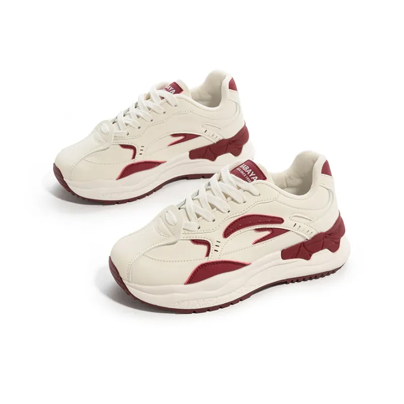 BABAYA KIDS Anti Slip Wear Resistant Low Top Chunky Sneakers Women's White Burgundy-2