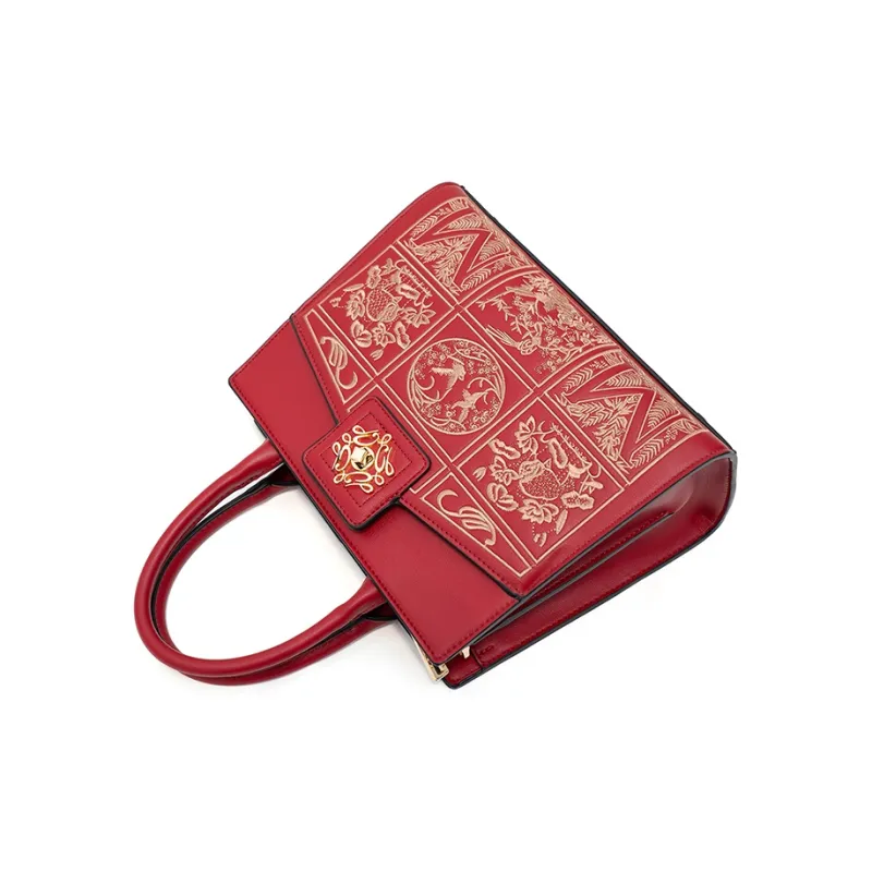 Vigno Synthetic Leather Tote Bag Shopping Bag Handbag Regular Women's Apricot/Red-11
