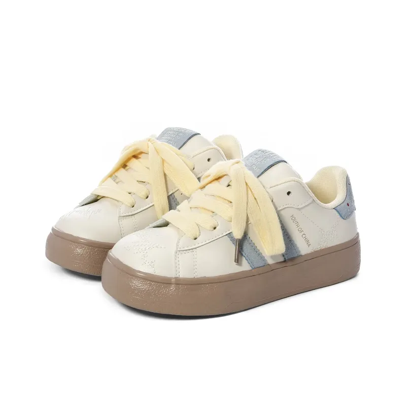 UNIITY Abrasion Resistant Lightweight Breathable Height Increasing Low Top Skateboard Shoes Women's Yellow Blue Cheeses-2