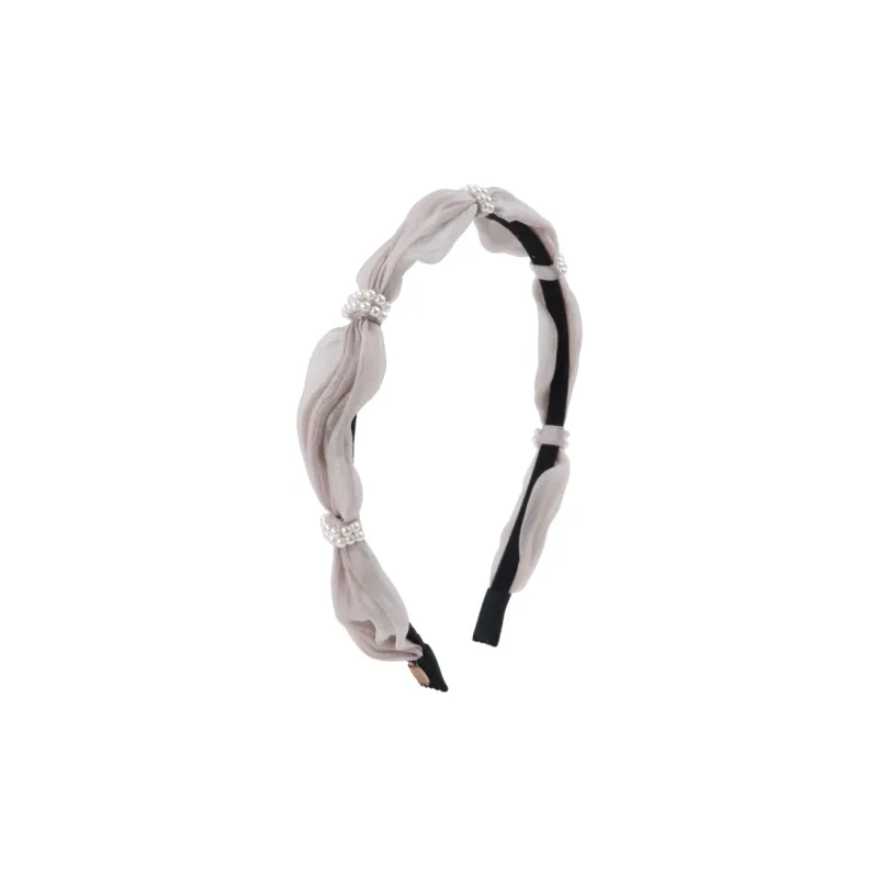 BABYBEI Fabric High Light Pearl Headbands Women's Beige Black-0