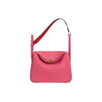 HERMES Lindy Clemence Bullock Leather Matte Crocodile Leather Handbag Women's Dujuan Multicolor & Dujuan Red