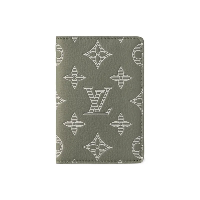 LOUIS VUITTON Calfskin Card Holder Men's Olive Green-0