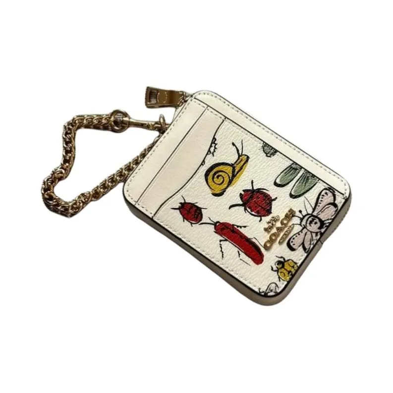 COACH Card Case Coated Canvas With Smooth Leather Card Holder Mini Women's Gold & Chalk Multicolor-2