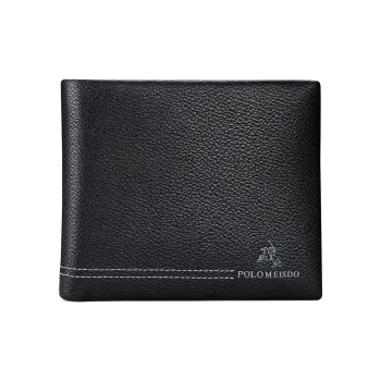 POLOMEISDO Top Grain Soft Cow Leather Large Capacity Men's Wallet Regular Men's Black