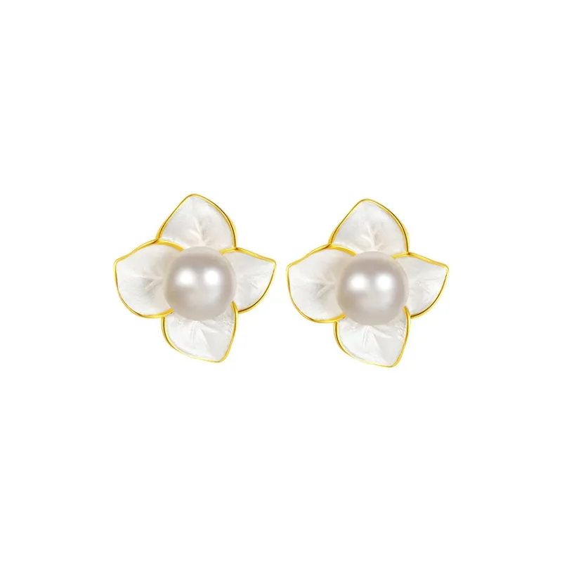CHOW TAI SENG Pearl Floral Stud Earrings Women's-0