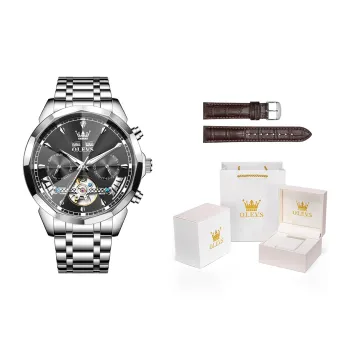 OLEVS Play The Cool Series Mechanical Movement Stainless Steel Watchband Watch Men's Watches Black Dial