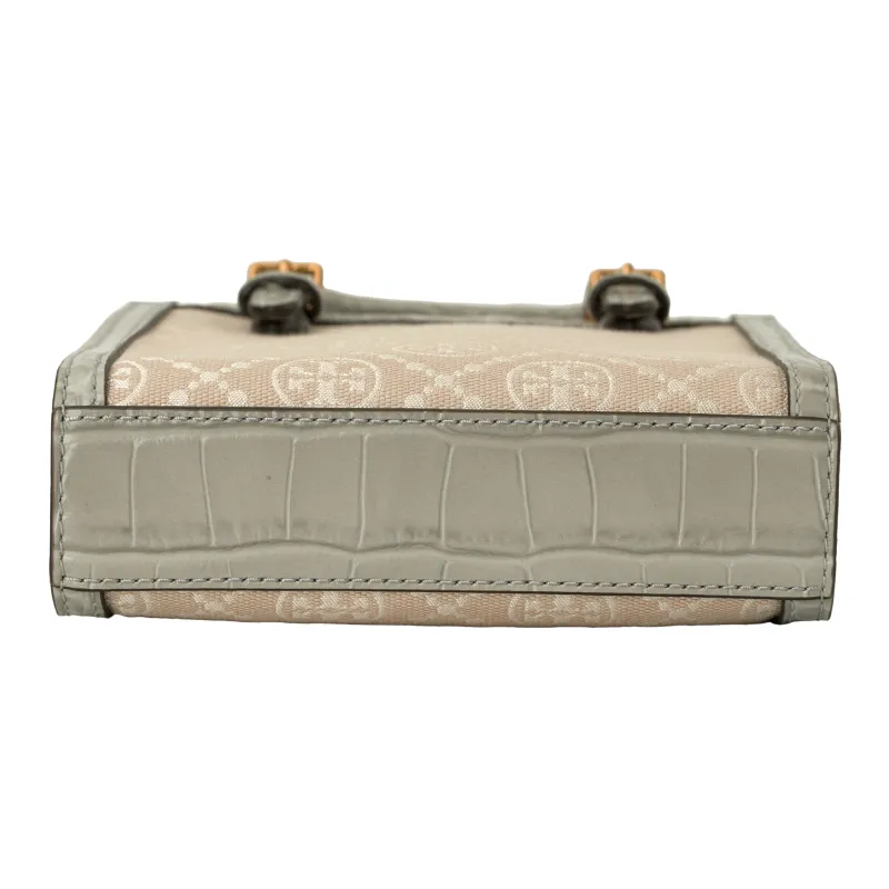 TORY BURCH T Monogram Fabric Cow Leather Patchwork Shoulder Bag Crossbody Bag Handbag Mini Women's Mist Gray-3