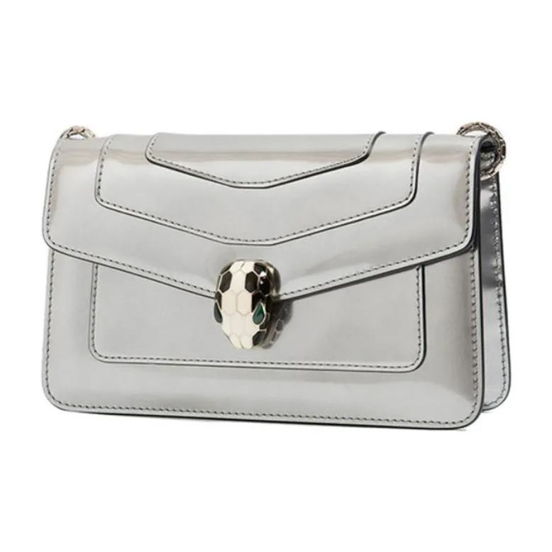 BVLGARI Cow Leather Crossbody Handbag Shoulder Bag Regular Women's Silver-1