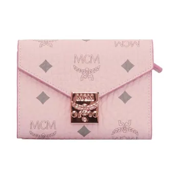 MCM Patricia Visetos Artificial Leather Wallet Small Size Women's Pink