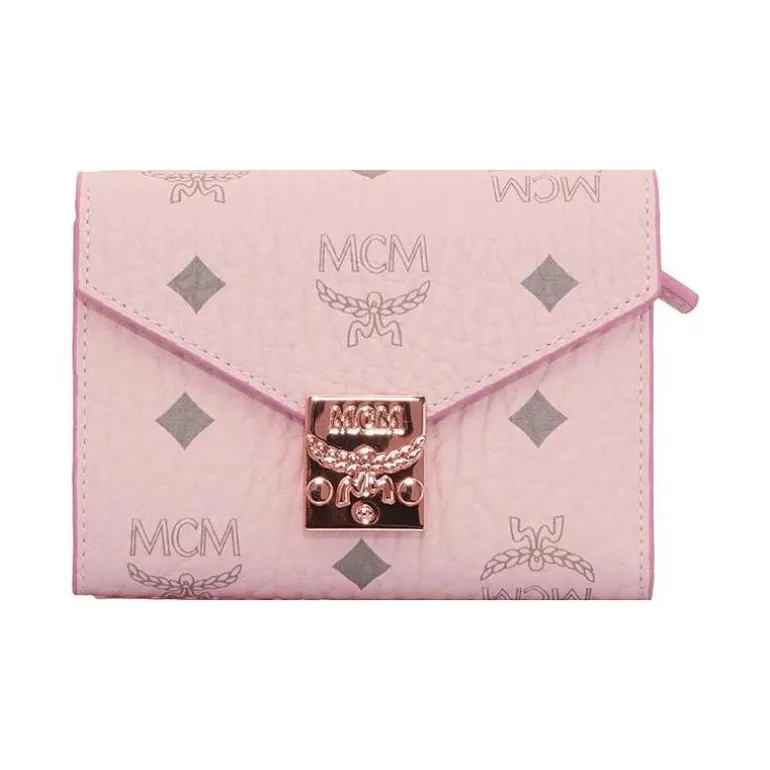 MCM Patricia Visetos Artificial Leather Wallet Small Size Women's Pink-0