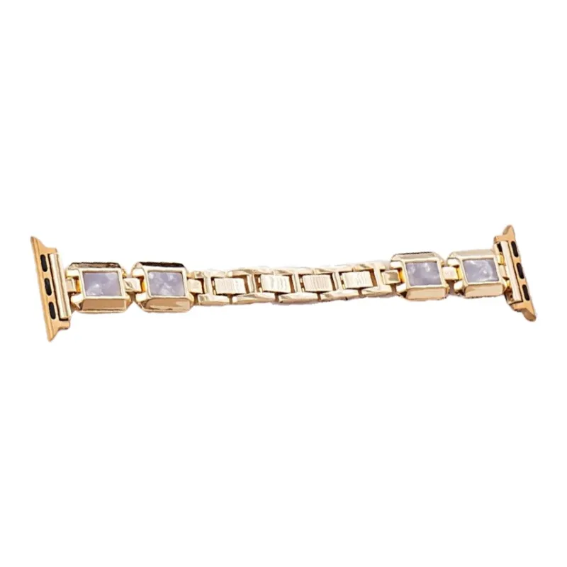 Warbler Dew Compatible With Apple Watch Apple Watch Band S9/S8/SE/7/6/5/4/3 Gold Alloy Block Silicone Strap-5