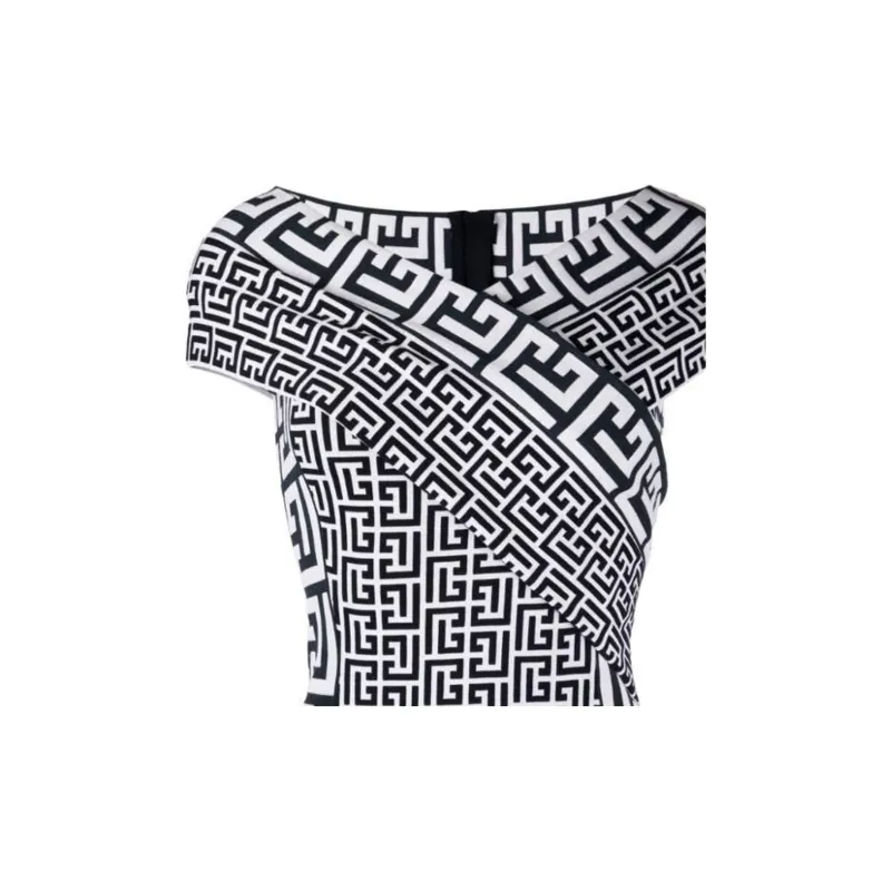 BALMAIN Off shoulder Monogram Minidress-4