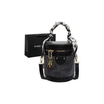 PINK·LAND PU Bucket Bag Crossbody Handbag Regular Women's Dark Tea/Ecru/Blue