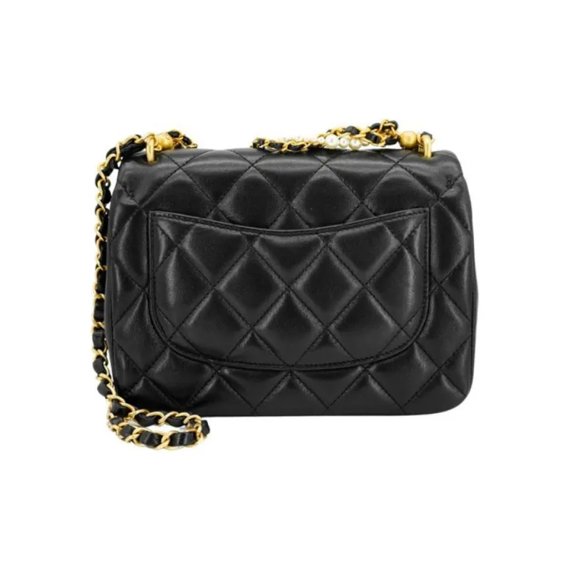 CHANEL Pearlescent Lambskin Flap Bag, Crossbody Bag, Shoulder Bag Mini Women's Black-2