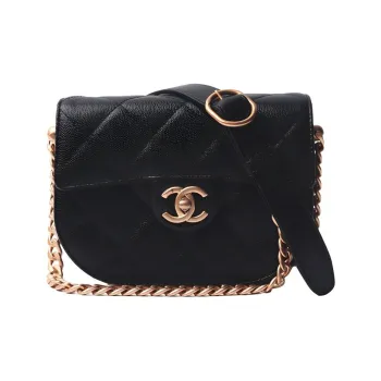 CHANEL Leather Saddle Bag, Shoulder Bag, Crossbody Bag Women's Black