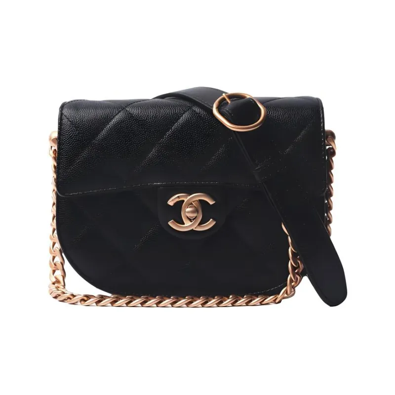 CHANEL Leather Saddle Bag, Shoulder Bag, Crossbody Bag Women's Black-0