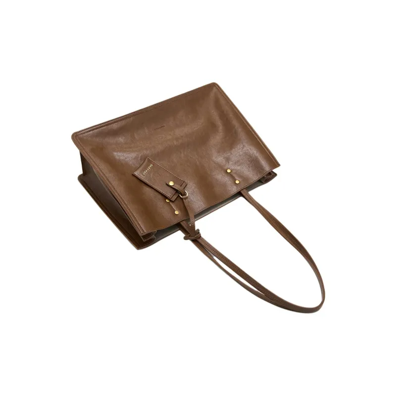 Simedin Cattle Cut Leather/fabric Tote Shoulder Bag Handbag Tubas Women's Coffee-3