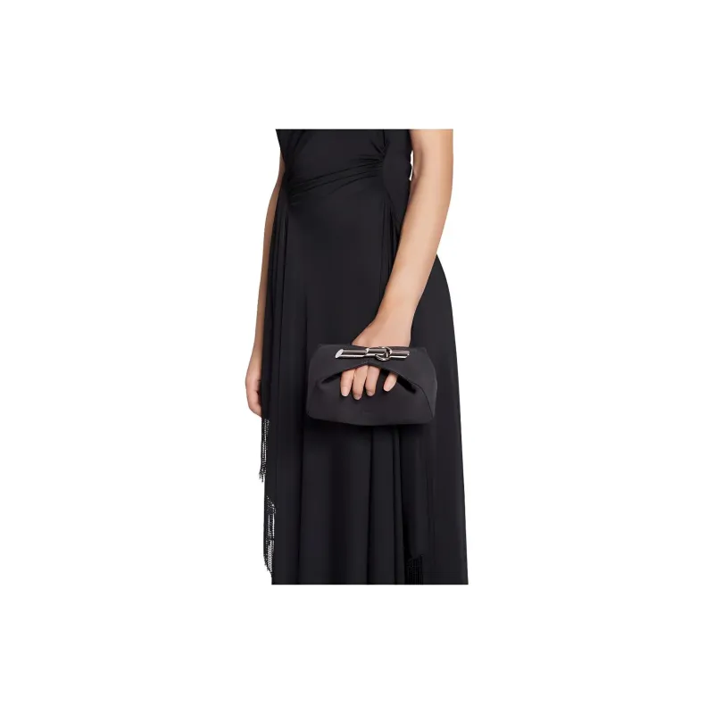 Lanvin Shiny Suede One Shoulder Crossbody Clutches Women's Black-5