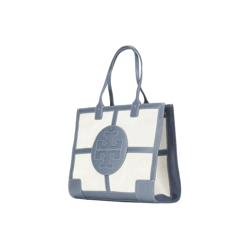 TORY BURCH Ella Leather Trim Tote Bag Shopping Bag Shoulder Bag Handbag Regular Women's Blue & White-1