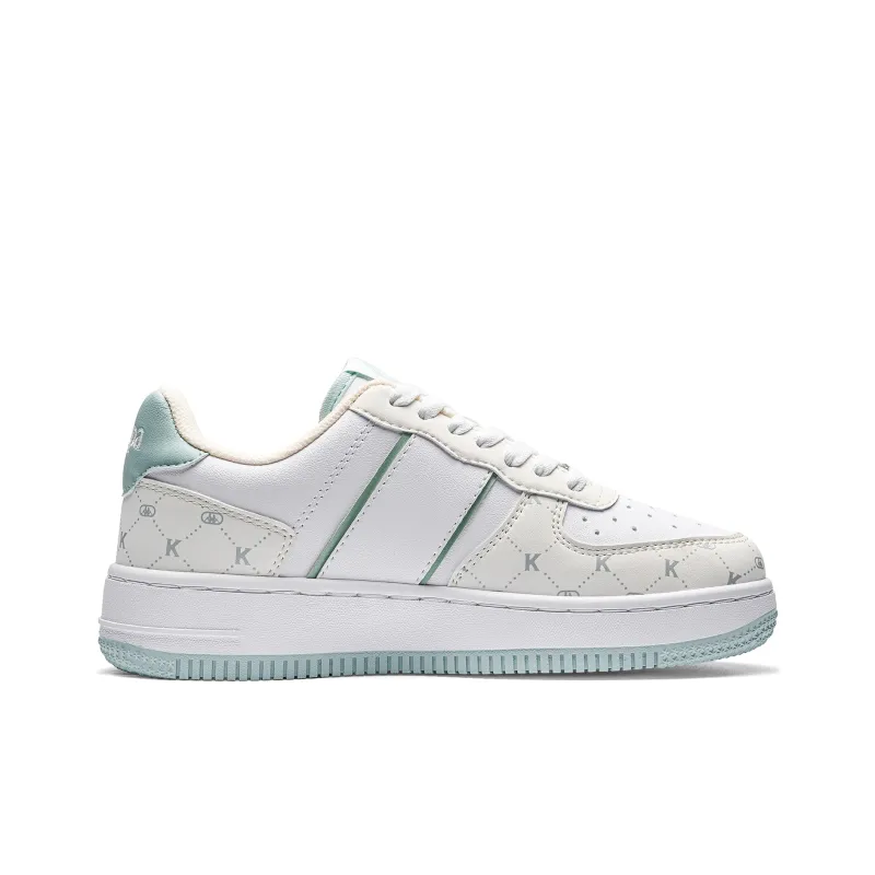 Kappa Back to Back Anti Slip Wear Resistant Low Top Skateboard Shoes Women's Classic White Long Turquoise-1