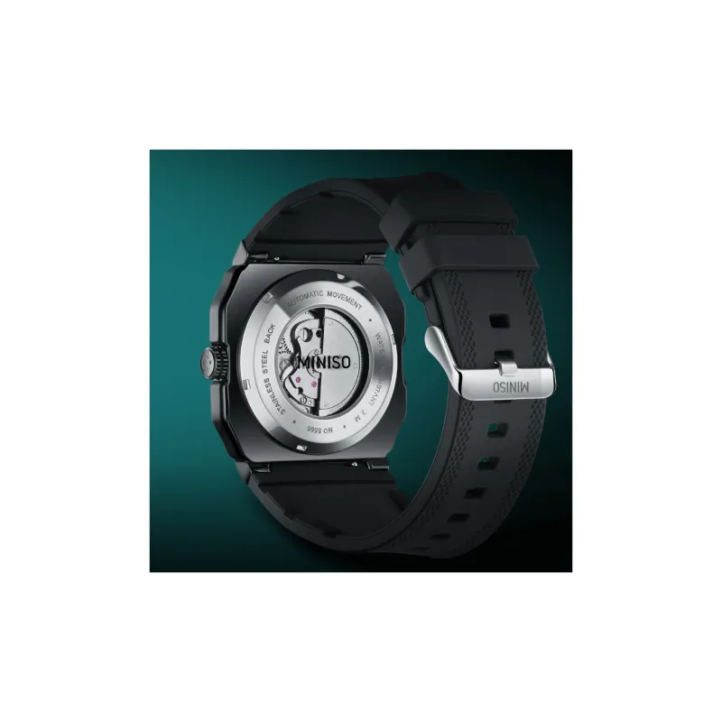 MINISO Mechanical Movement Rubber Strap Watch Men's Watches Black Dial-3