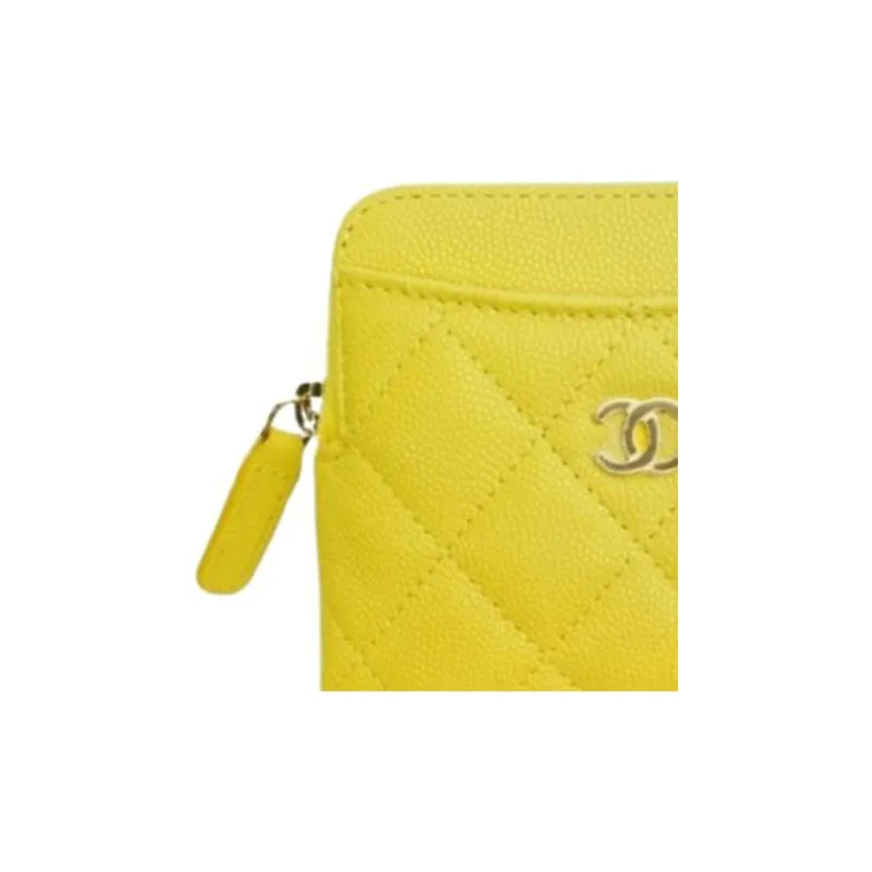 CHANEL Litchi Grain Cow Leather Card Holder Women's Gold-2