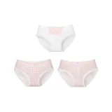 E Set-White Base Bib+Pink Plaid+Pink Stripes[Breathable Cotton 3 Pack]